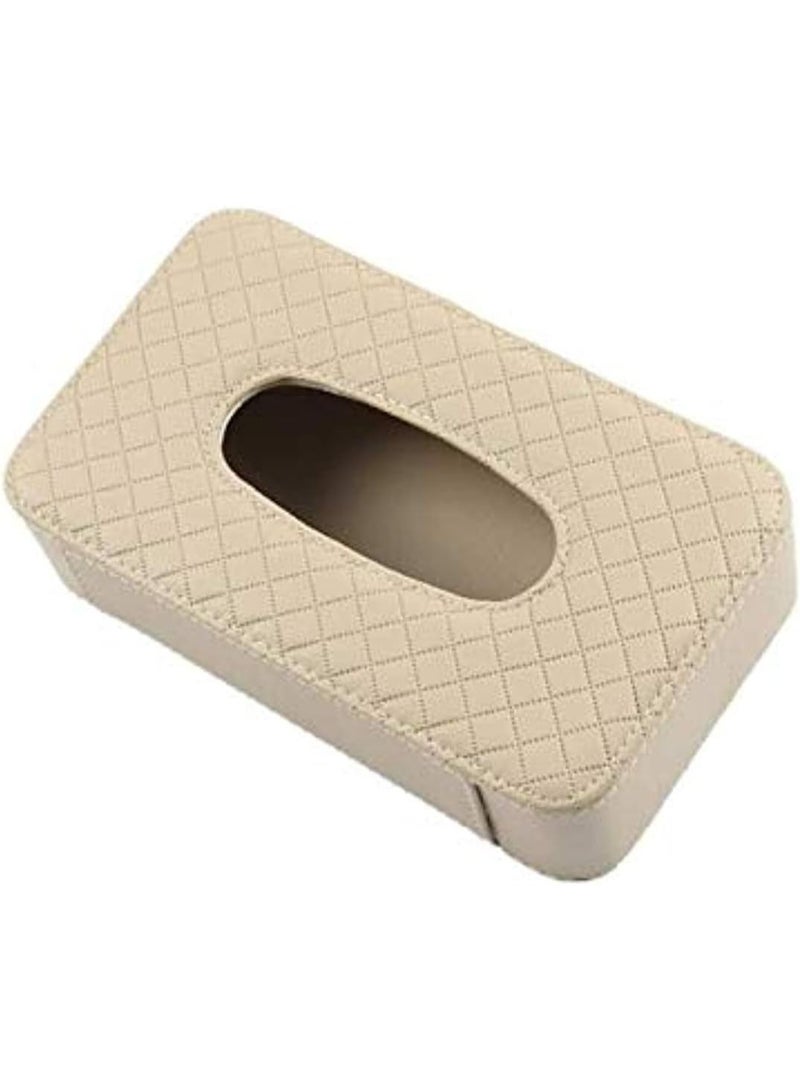 Car Tissue Holder PU Leather Clip Car Sun Visor Tissue Box Holder for Facial Tissue and Other Napkin Papers - Beige - Image 5